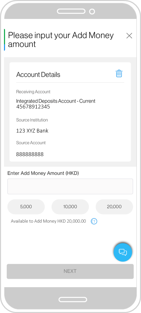 Input Add Money amount