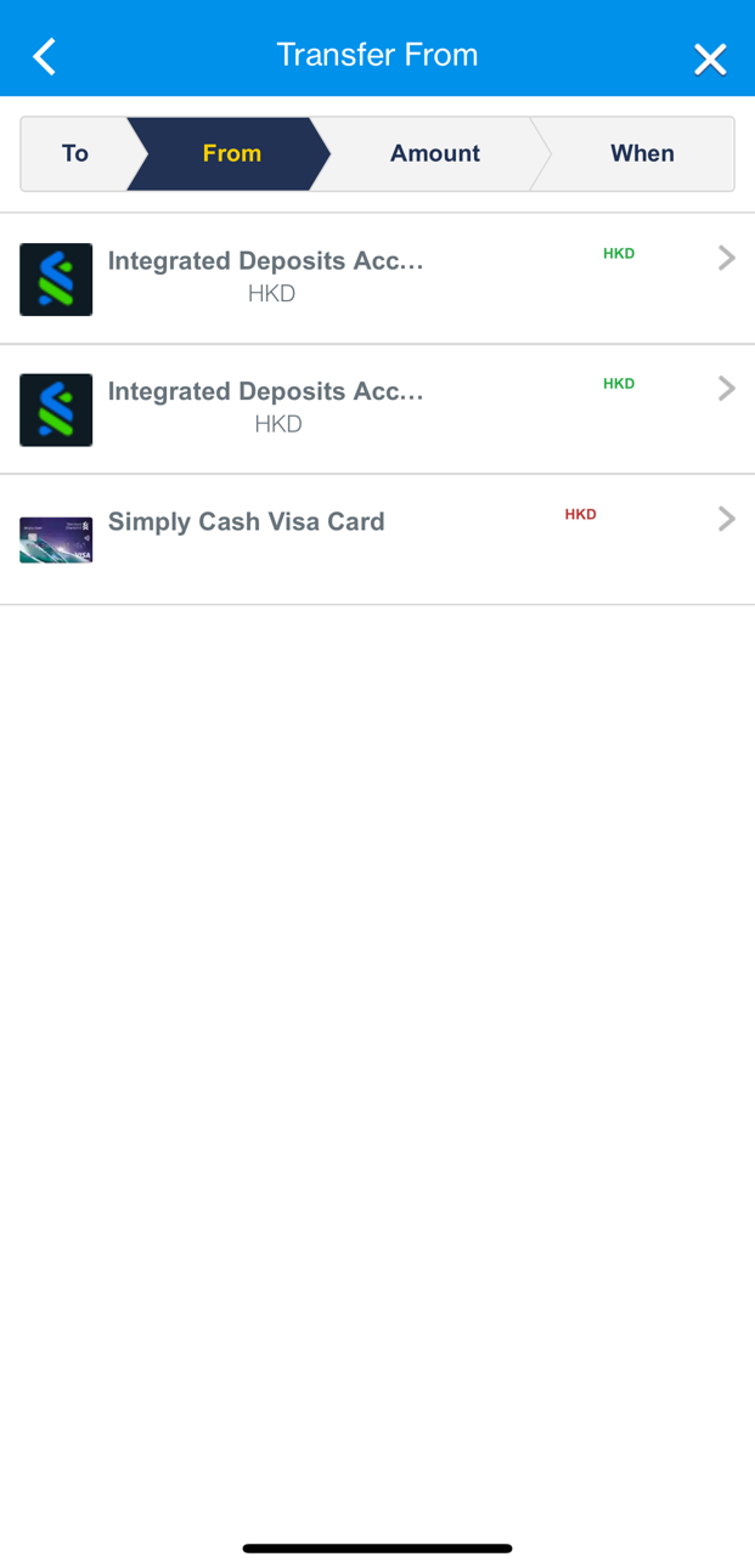 Select your source account – you may top up from your current/savings account or credit card