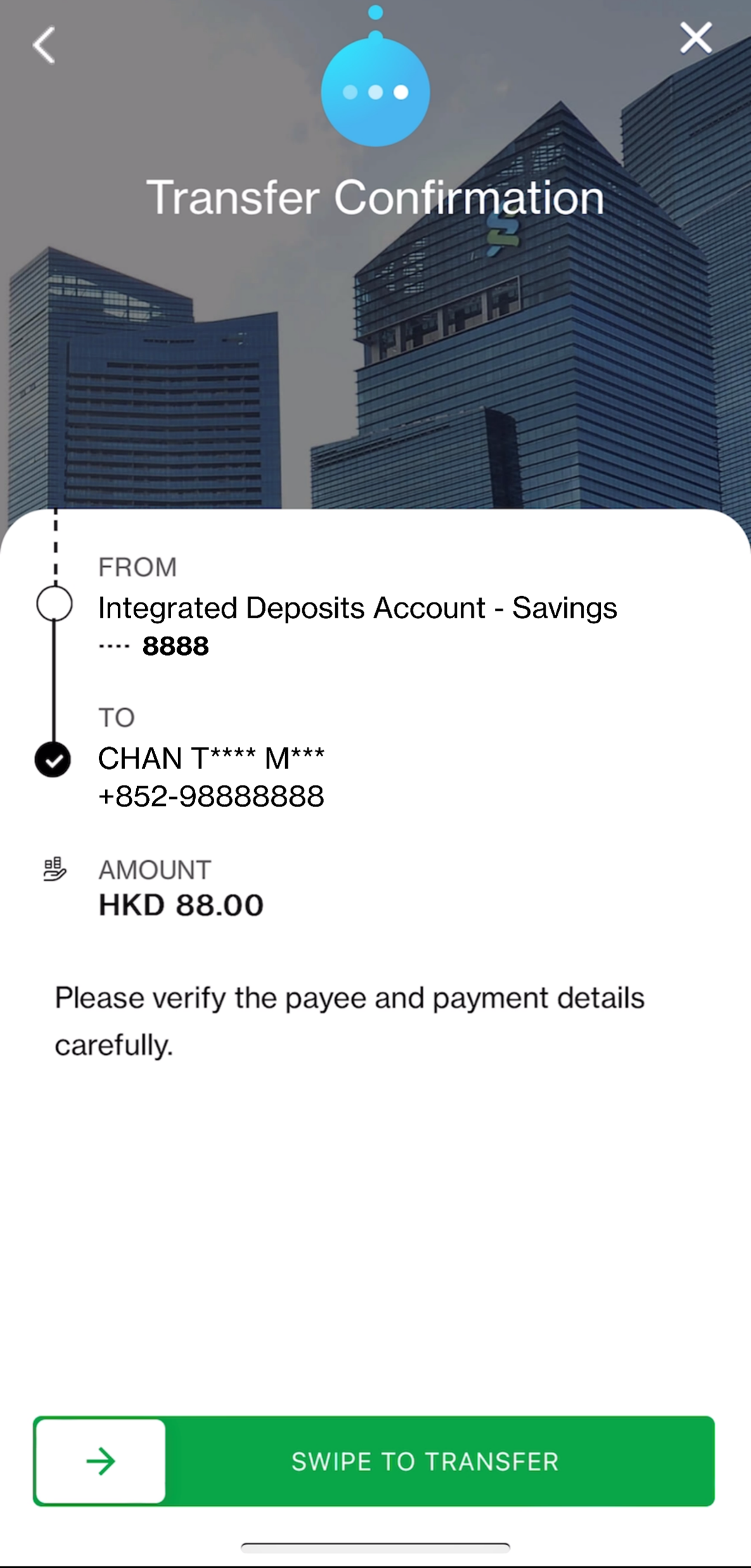 Review details then swipe to confirm top-up