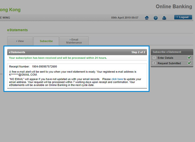 Confirmation message.