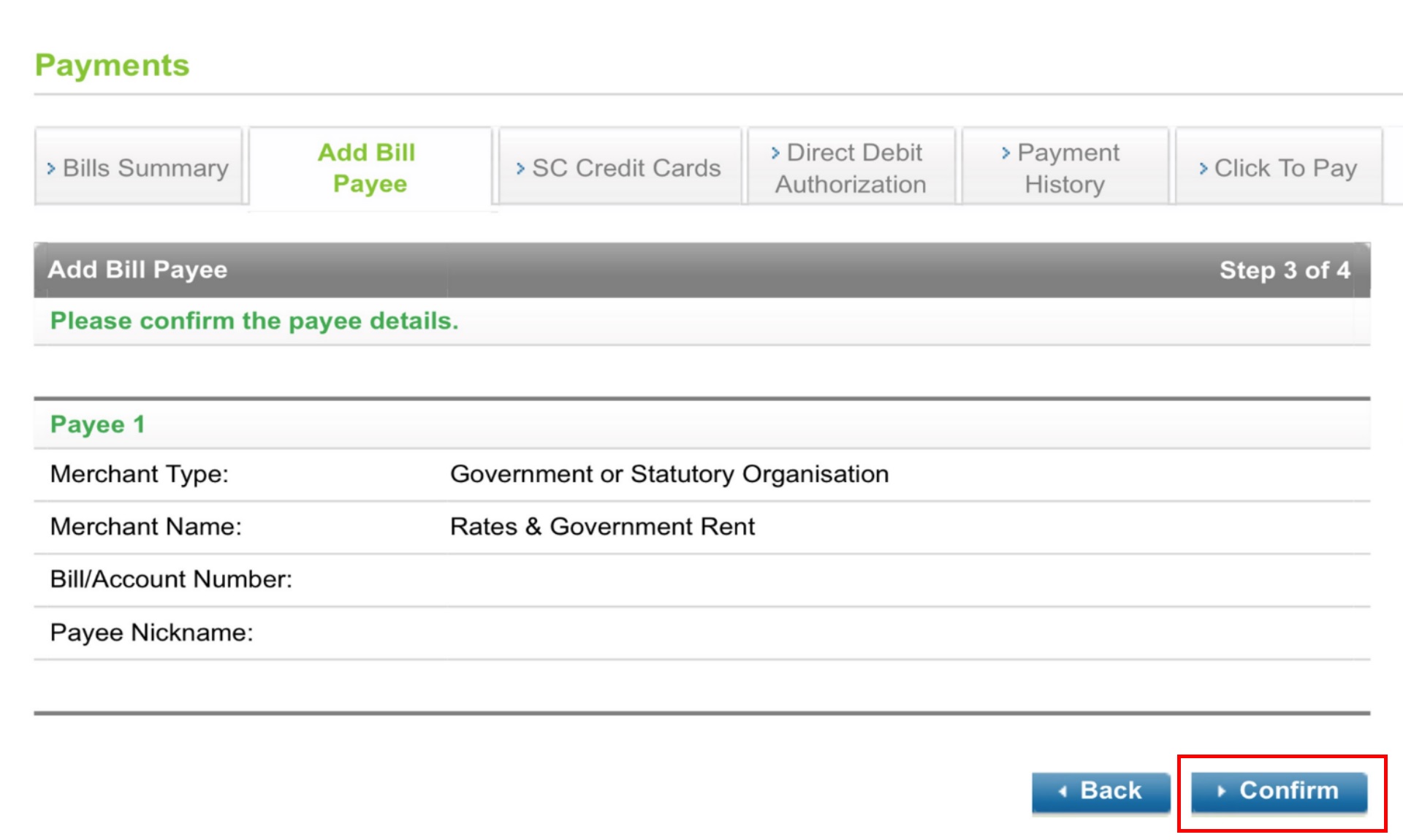 How to add bill payee Step 4