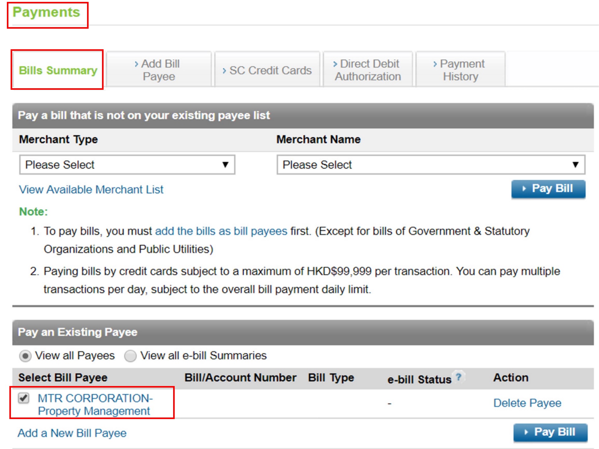 How to pay the bill via Online Banking Step 1