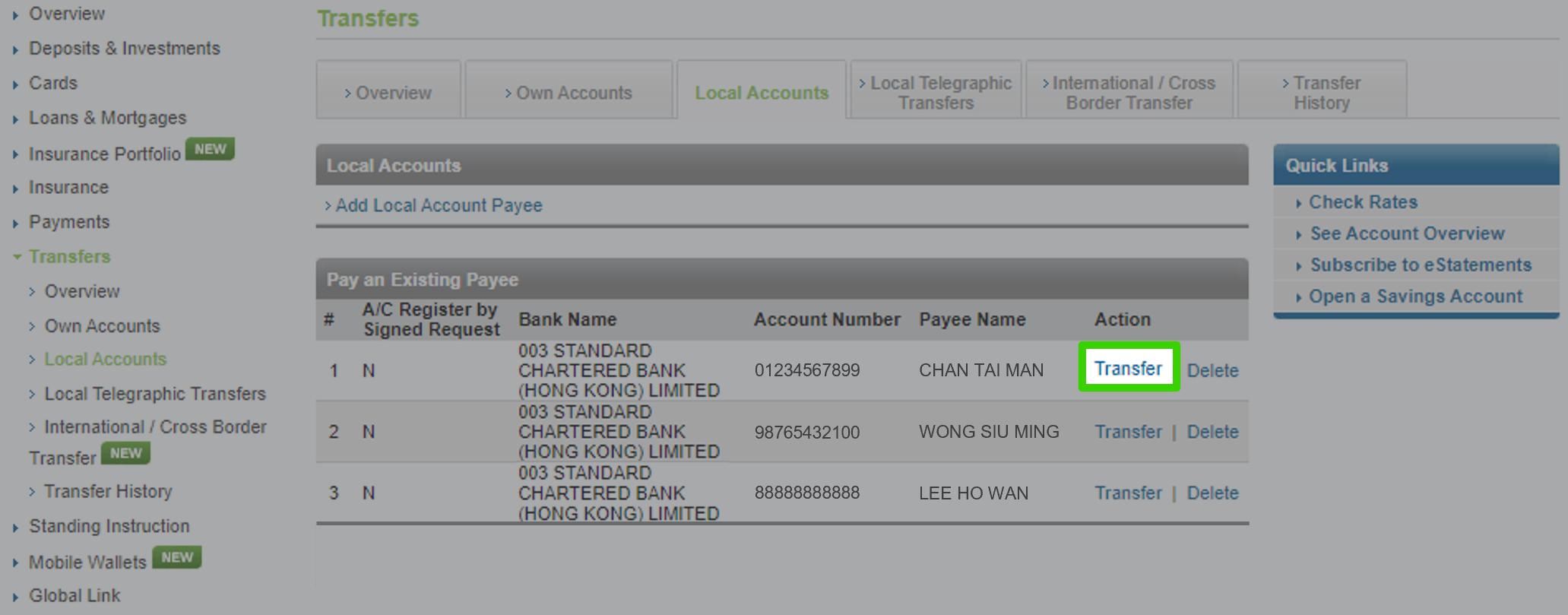 Transfer from credit card via Online Banking step 2