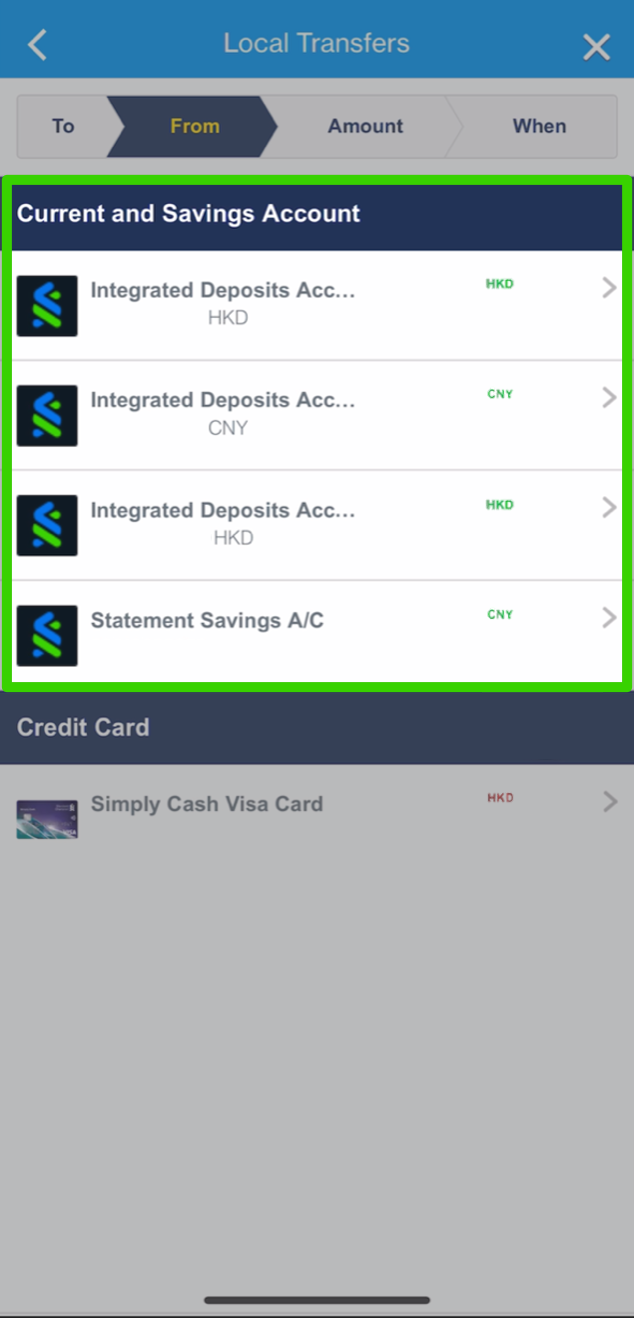 Transfer from current or savings account via SC Mobile App step 4