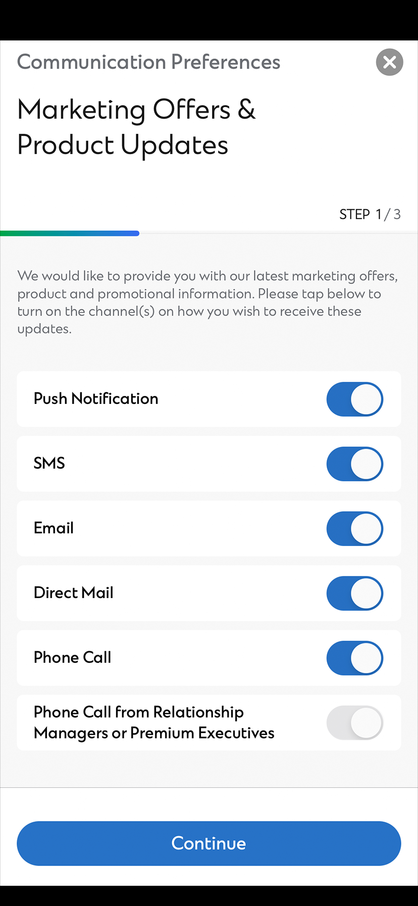 Existing SC Mobile App User Manage Marketing Offers & Product Updates Step 3