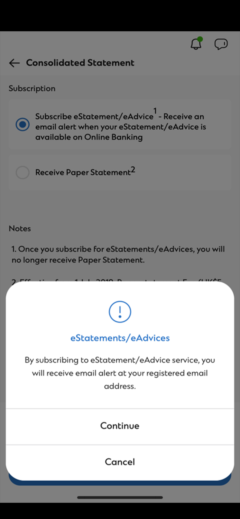 Subscribe and view eStatements on SC Mobile Step 7