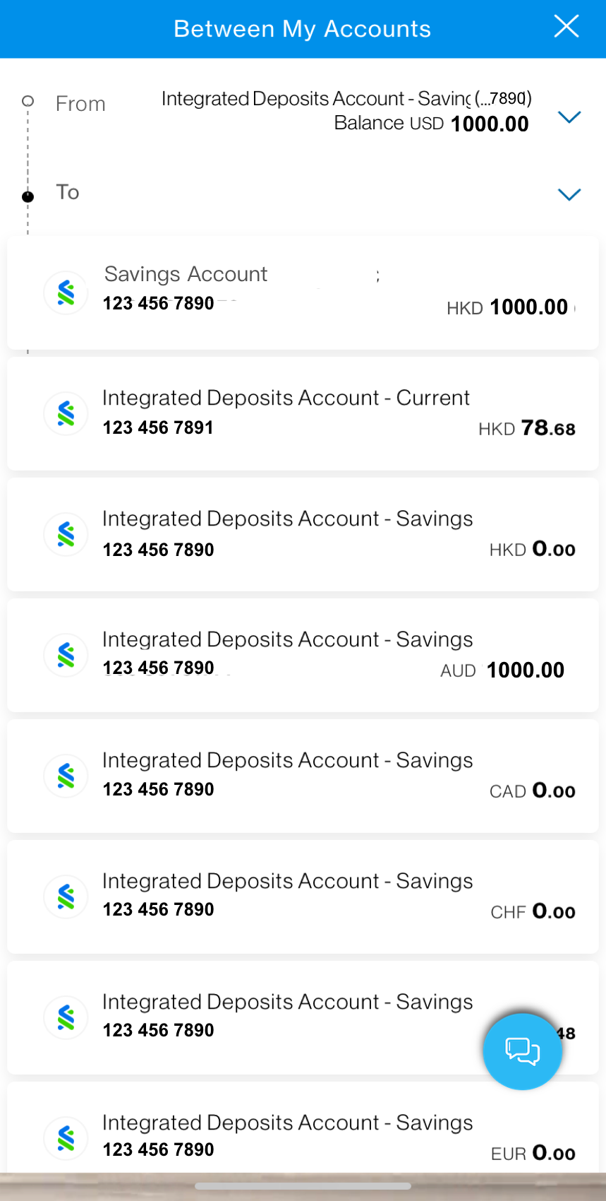Select the destination account.