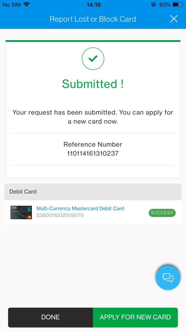 SC Mobile Report a lost card or block card Step 3