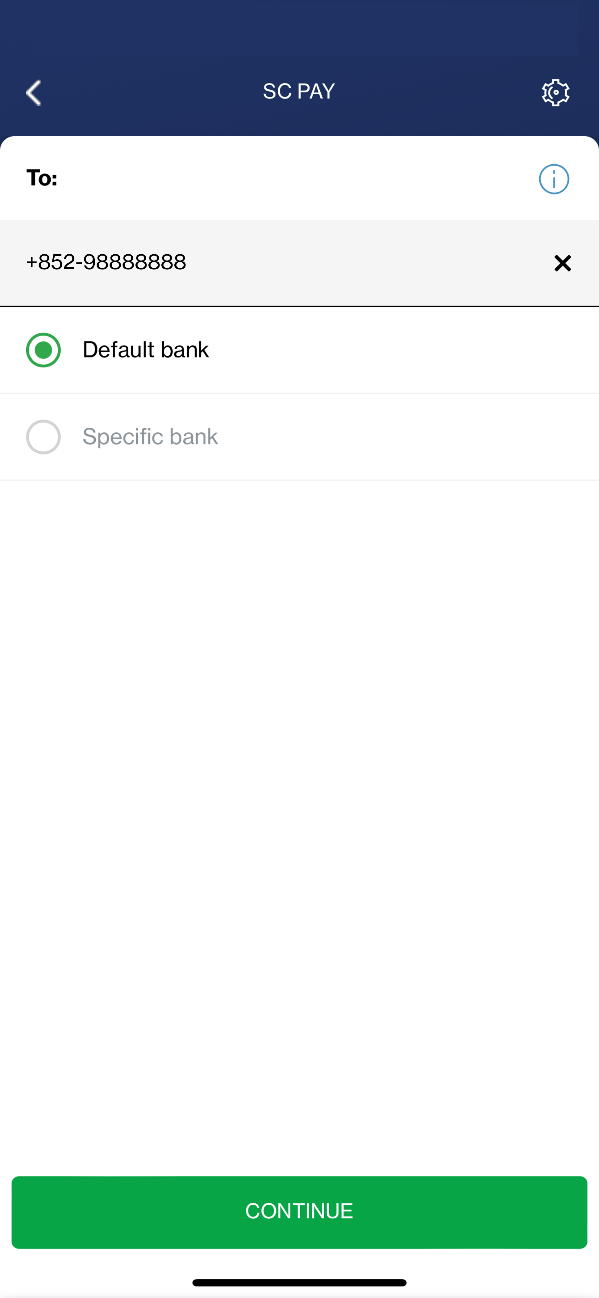 Choose sending money to payee’s default bank account or specific bank account