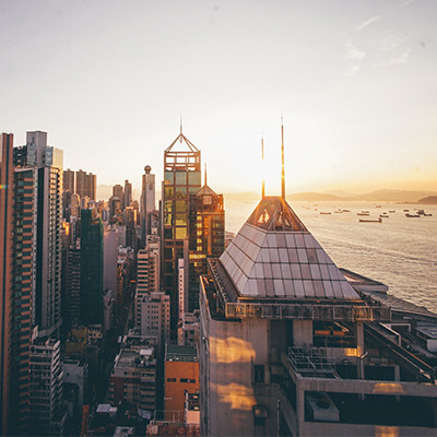 metropolitan by the sea, with various skyscraper