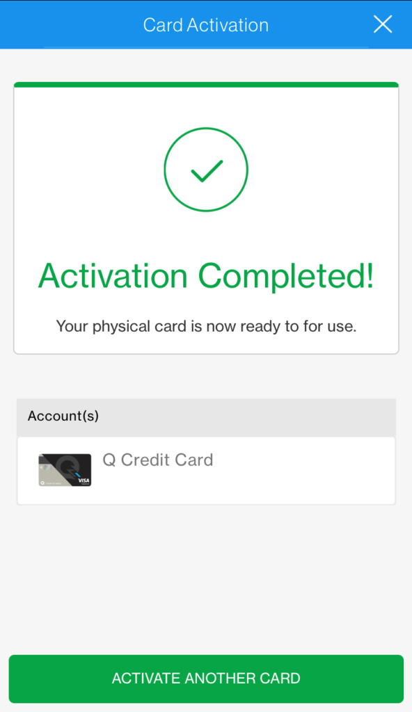 SC Mobile App Activate New Credit Card Activation completed