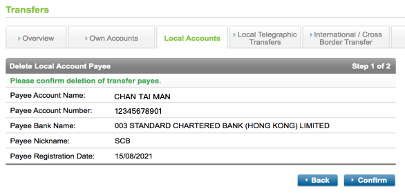 Manage payees and scheduled fund transfer instructions step 2