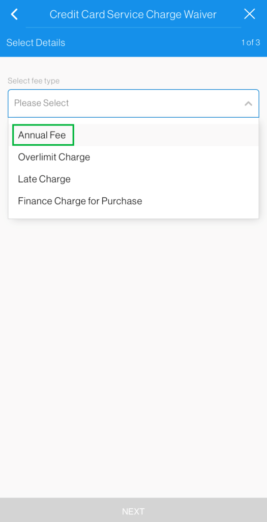 Request Annual Fee Waiver Step 3
