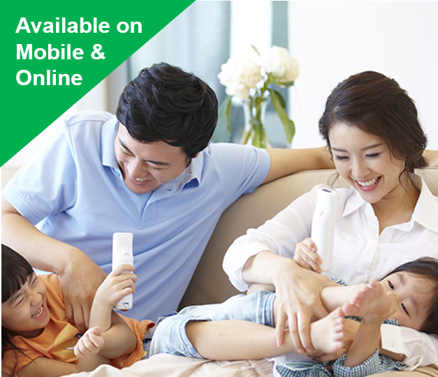 A father and a mother are playing with a little boy and a little girl on a sofa