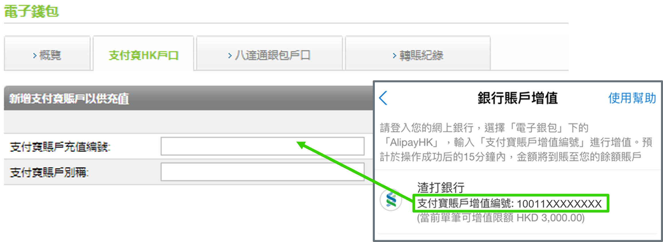 輸入於AlipayHK獲取的增值編號