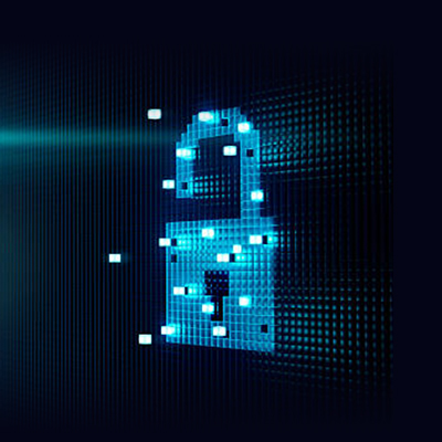 在黑暗中發出藍光的像素化鎖頭